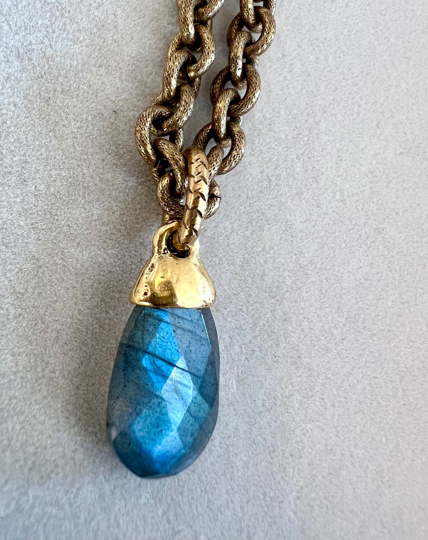 Labradorite Briolette Pendant on 12K Gold Finish Necklace - One