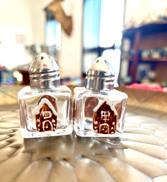 Gingerbread House Small Hand-painted Salt & Pepper Shaker Set by Carol Moore