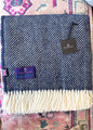Navy & Snow White Highland Tweeds 100% Wool Herringbone Throw - Made in the British Isles