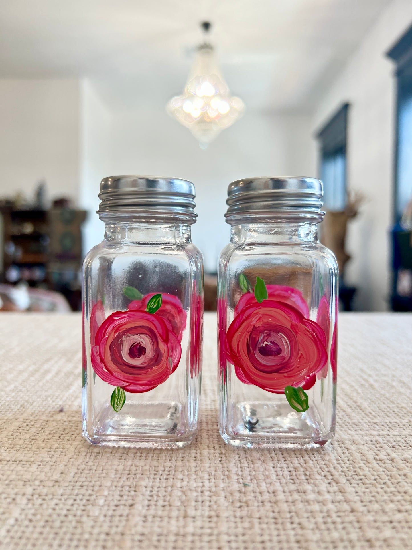 Hand-painted Salt & Pepper Shaker Set - Dusty Pink Rose