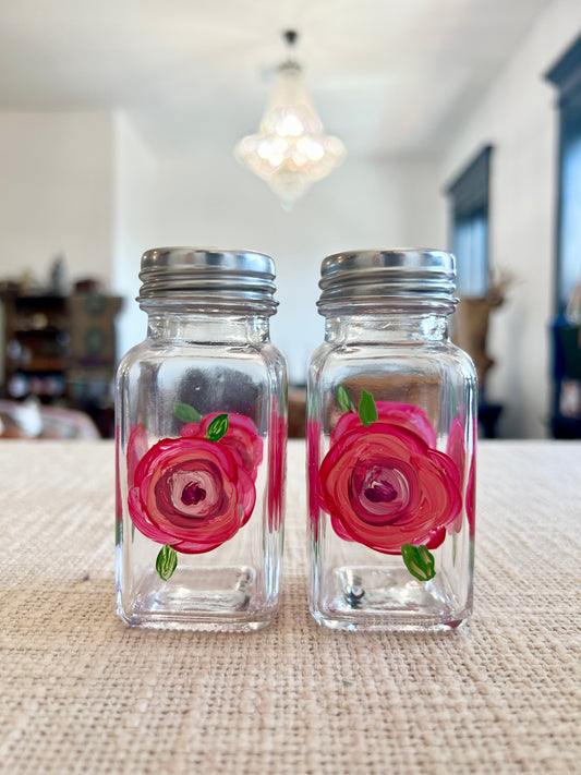 Hand-painted Salt & Pepper Shaker Set - Dusty Pink Rose