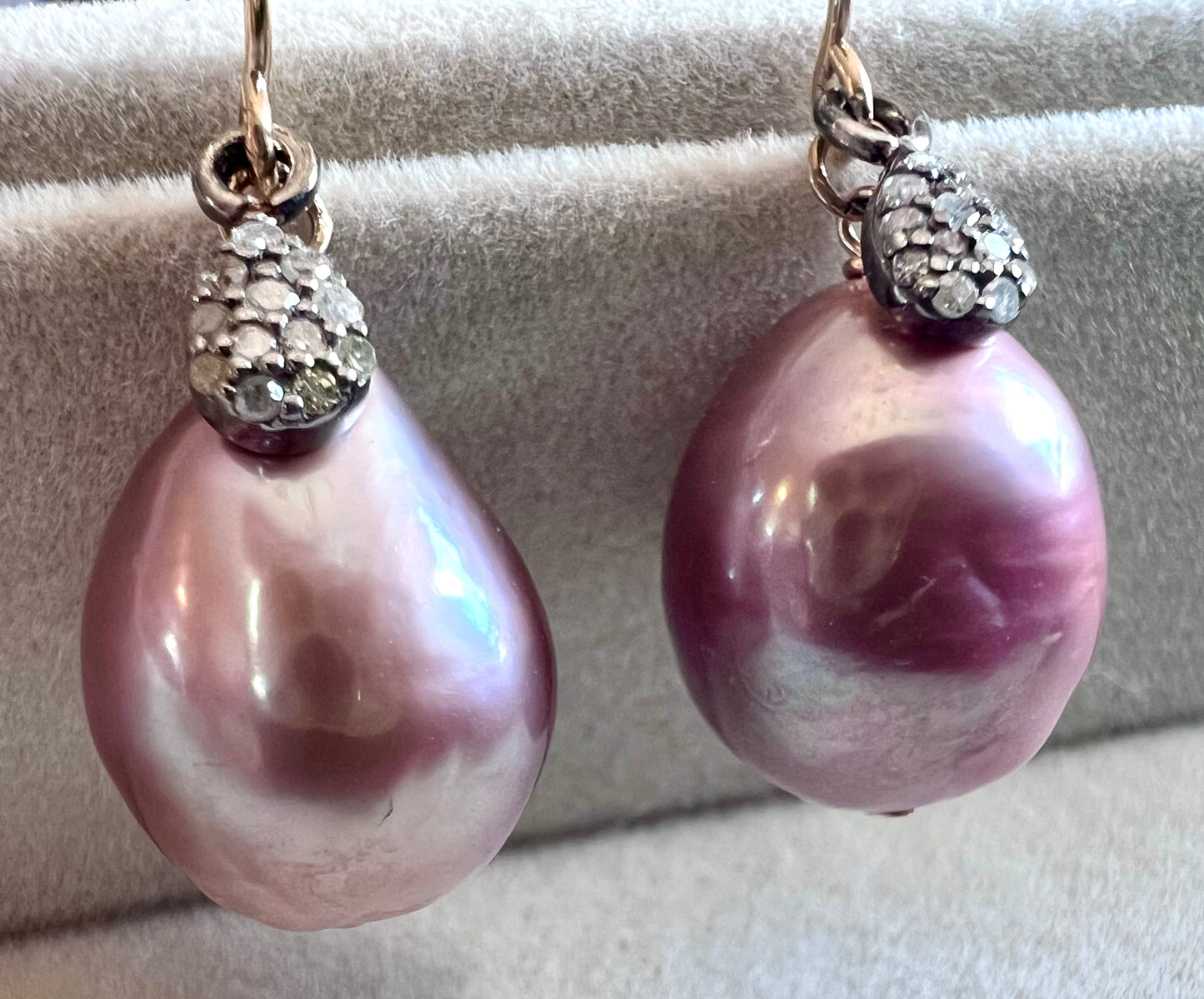 Cultured Pink Pearls & Pavé Diamonds Earrings