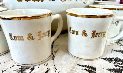 Vintage Tom & Jerry Gold Punch Bowl & Cups Set