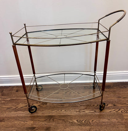 Vintage Mid Century Modern Brass & Wood Bar Cart