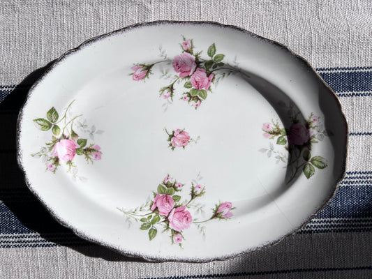 Medium Serving Platter - Canonsburg Pink Rose China with 22KT Gold Trim Heirloom Set Circa 1950-1960s
