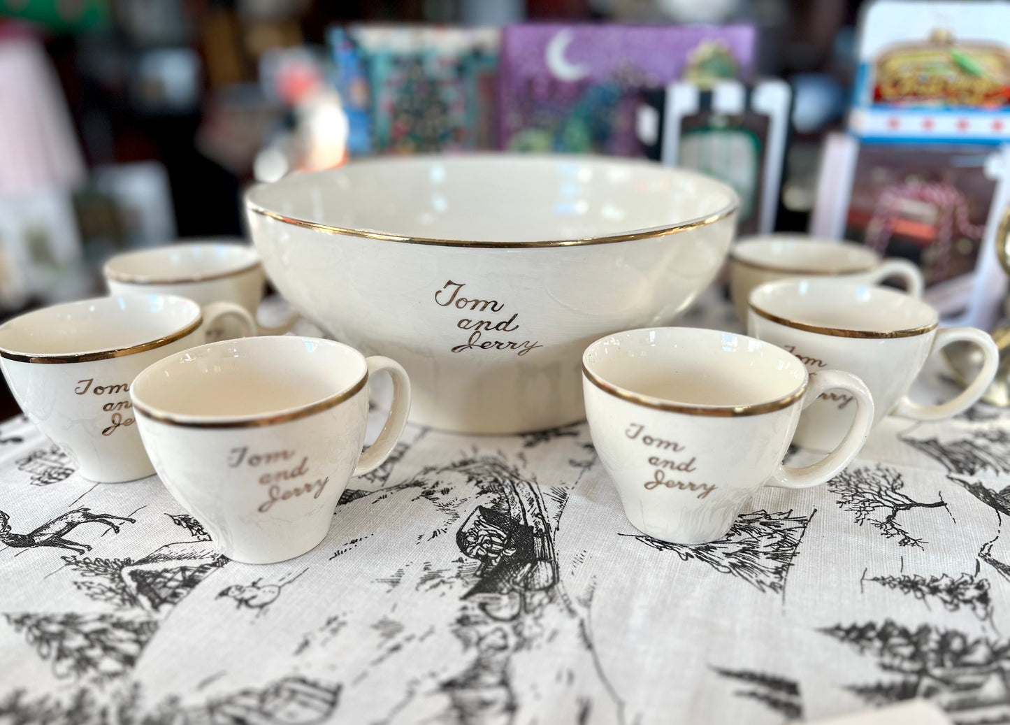 Vintage Tom & Jerry 22 Carat Gold Punch Bowl & Cups Set