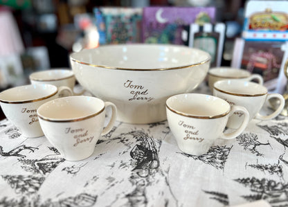 Vintage Tom & Jerry 22 Carat Gold Punch Bowl & Cups Set