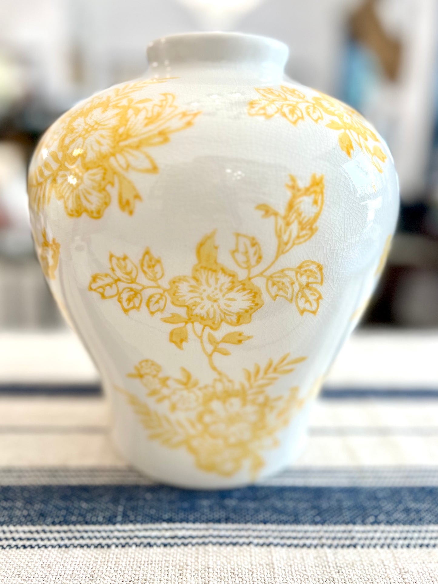 Floral White & Yellow Ceramic Vase