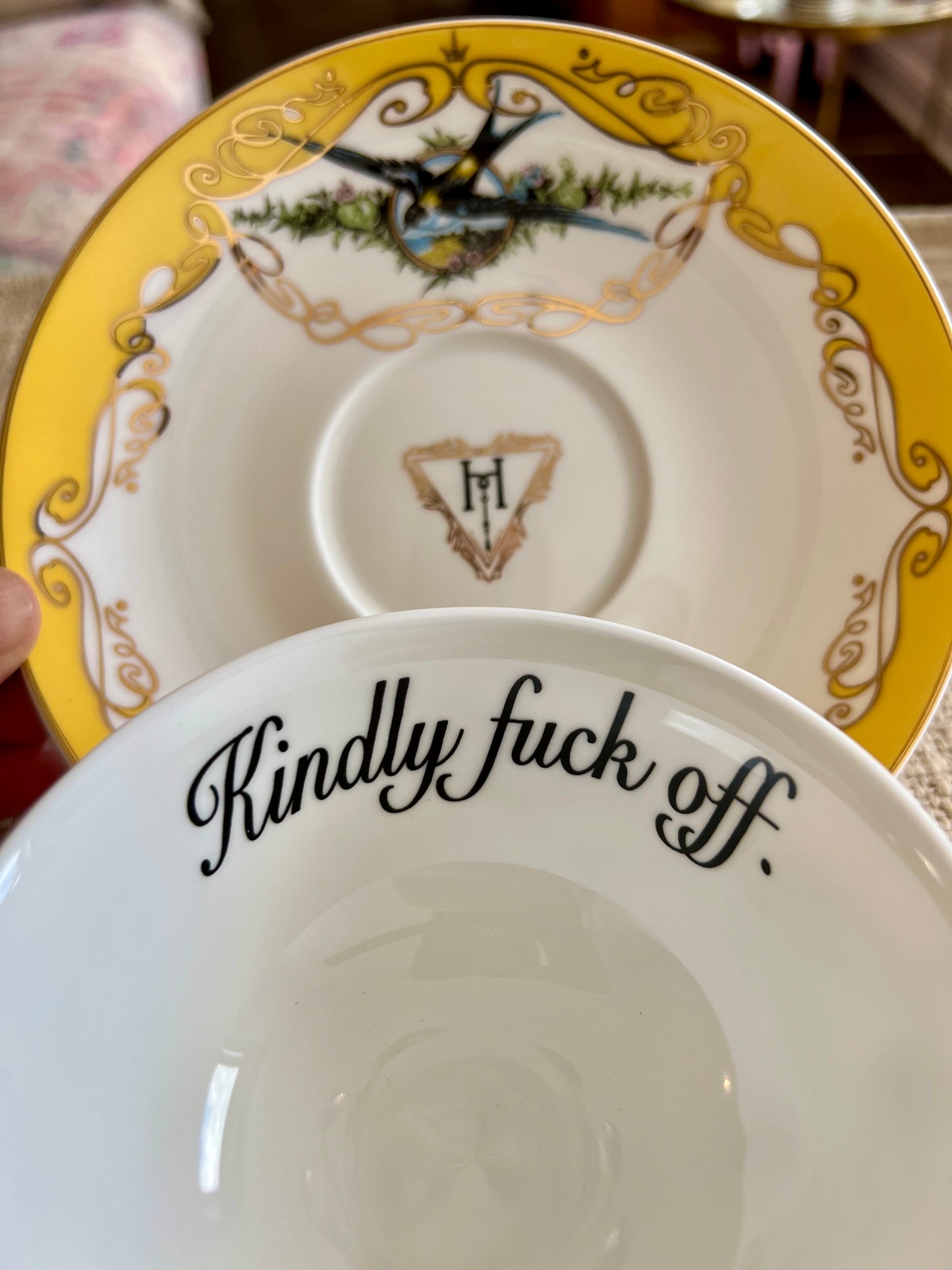 Yellow Kindly Fuck Off Teacup & Saucer