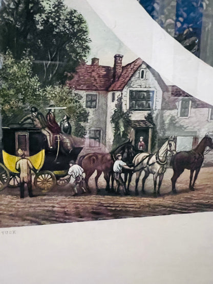 Vintage "Coaching" Wood-Framed Print by British Artist William Henry Tuck