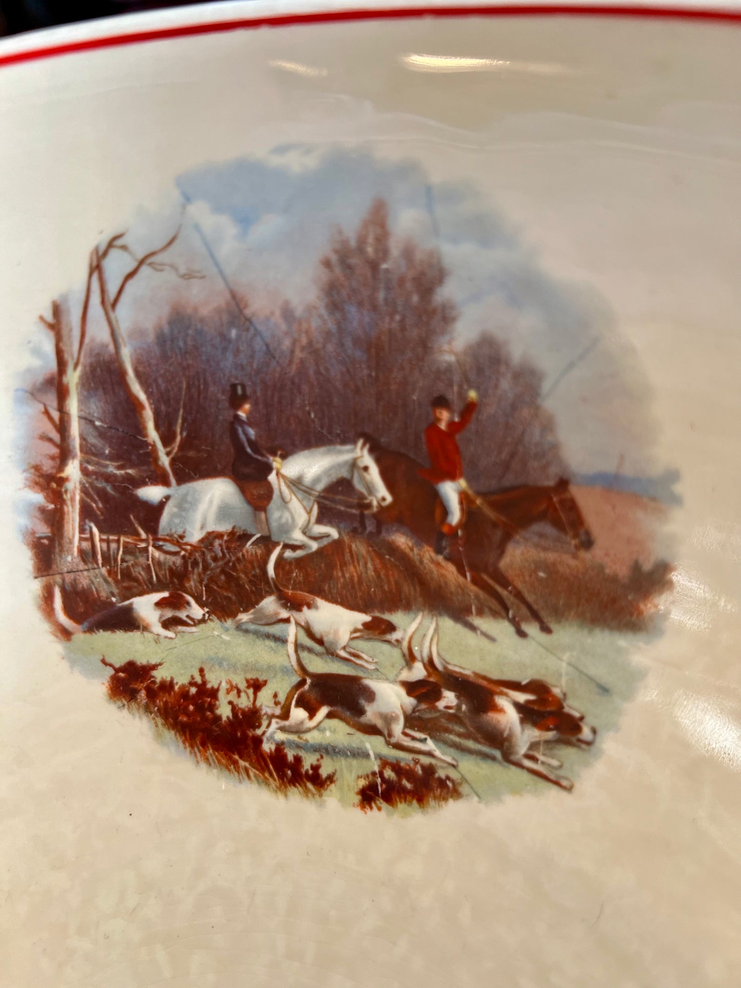 Vintage Tom & Jerry Hunting Scene Punch Bowl & Cups Set