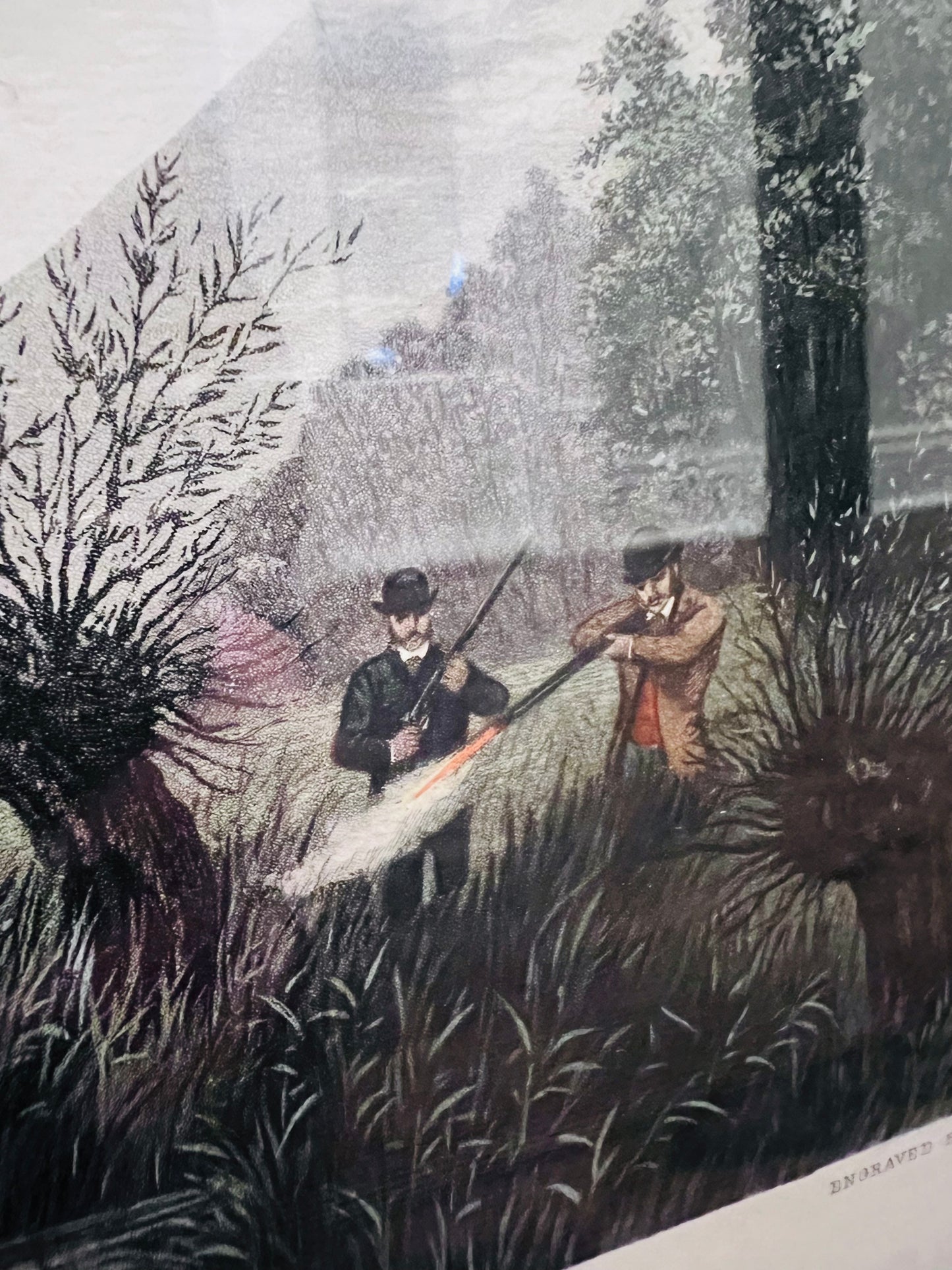 Vintage "Shooting" Wood-Framed Print by British Artist William Henry Tuck