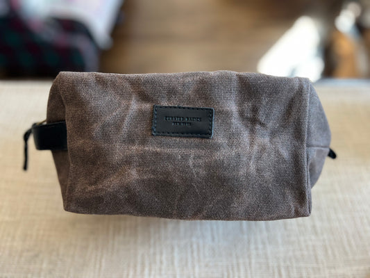 Dark Brown Waxed Canvas Toiletry Bag/Dopp Kit