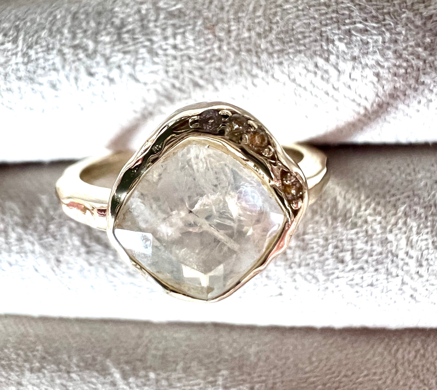 Rainbow Moonstone & White Topaz 14kt Gold Vermeil Ring - Size 5