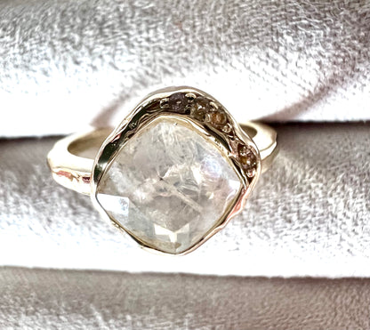 Rainbow Moonstone & White Topaz 14kt Gold Vermeil Ring - Size 5