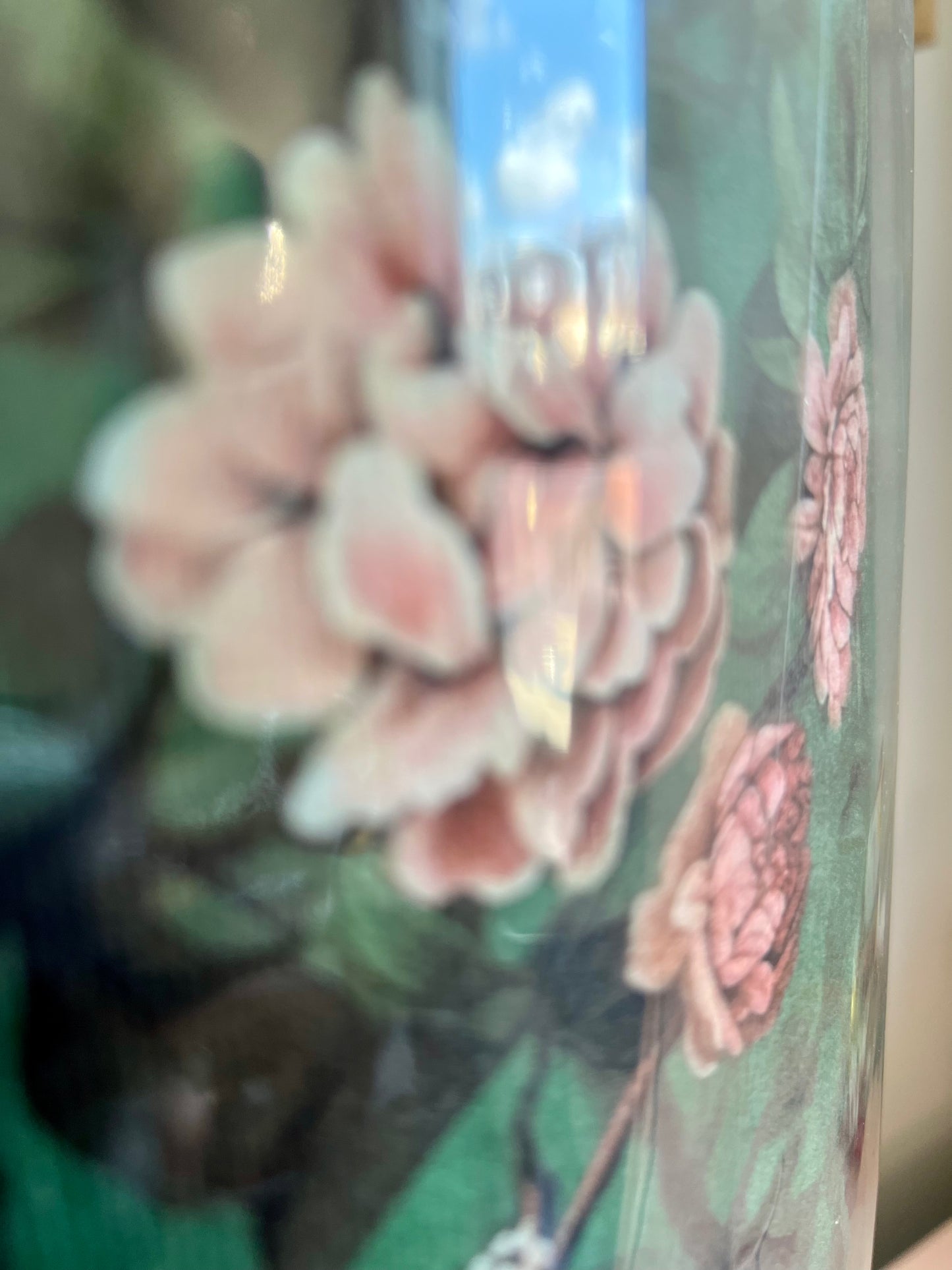 Green Glass Lamp with Green Floral & Bird Shade - Karma Home