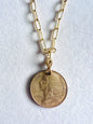 1969 French 20 Centimes Coin 14kt Gold Vermeil Paper Clip Necklace