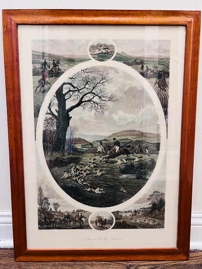Vintage "A Day With The Harriers" Wood-Framed Print by British Artist William Henry Tuck