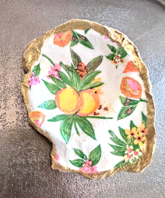 Tropical Citrus - Handmade Decoupaged Oyster Shell