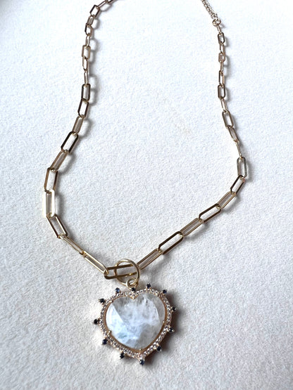 Moonstone and Sapphire & White Crystals Heart Necklace