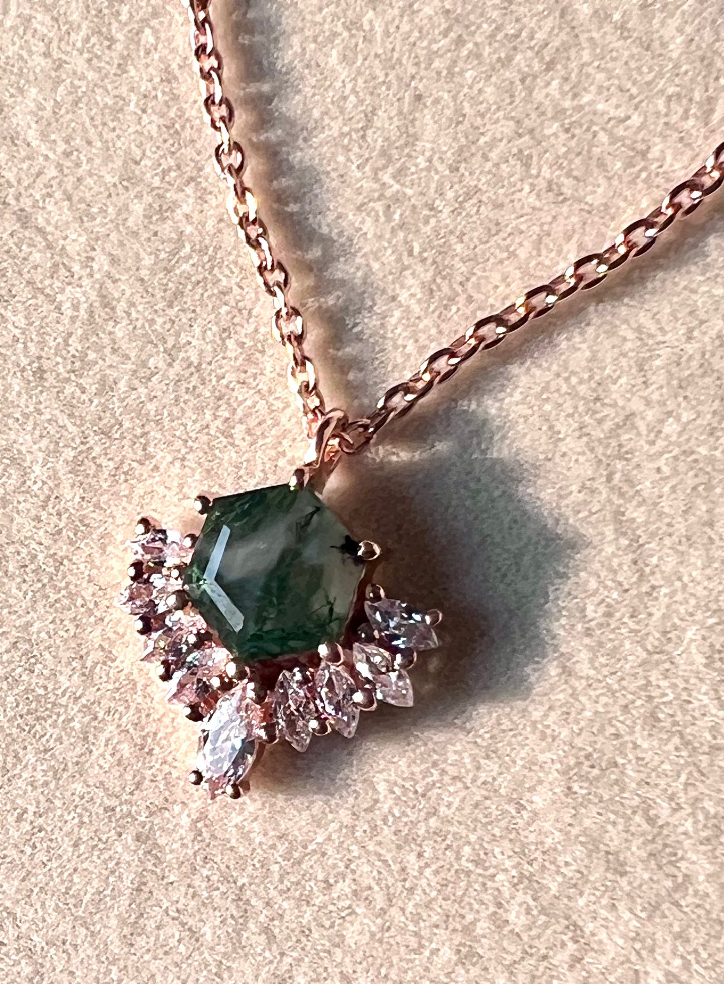 Moss Agate & White Topaz Cluster Necklace