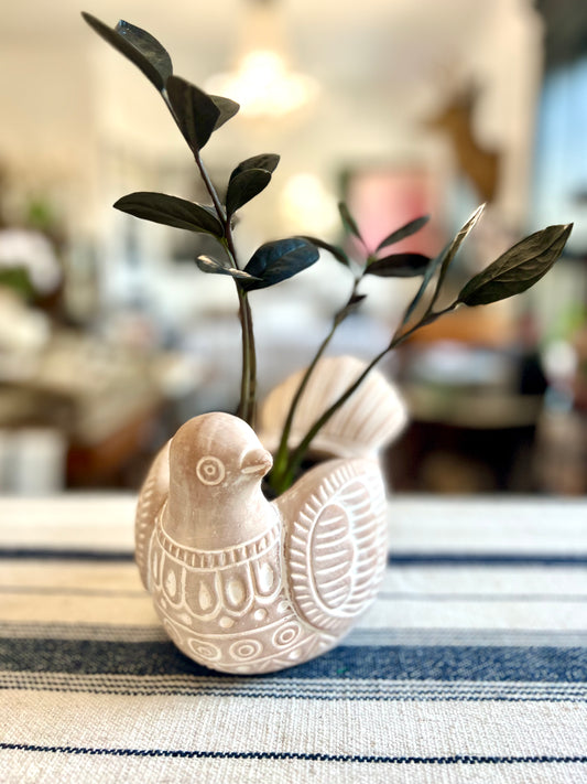 Handmade Terracotta Turtle Dove Planter Pot With ZZ Plant