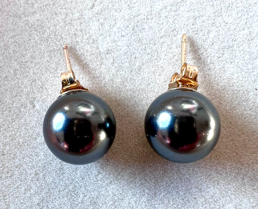 Swarovski Black Pearl Earrings in 14K Gold