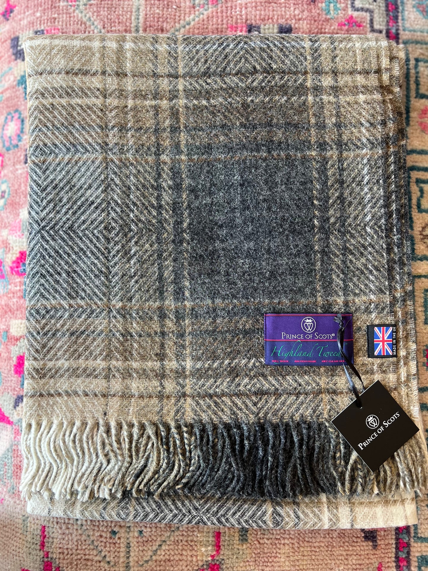 Grays & Tans Ombré Highland Tweeds 100% Shetland Lambswool Throw - Made in the British Isles