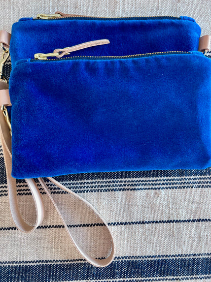 Royal Blue Velvet “Ellie” Wristlet Purse - Handmade by Erin Flett