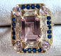 The Gatsby Ring - Pink Morganite, Sapphire & White Topaz Cocktail Ring, Size 6