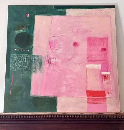 Green & Pink Abstract Giclée 40" x 40" Fine Art Print by Spain-based artist Victoria