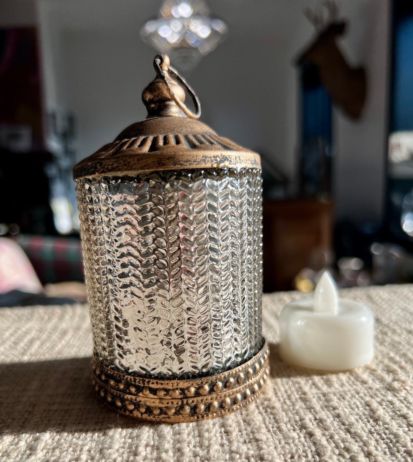 Silver Colored Glass Tealight (Battery Operated)