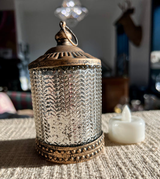 Silver Colored Glass Tealight (Battery Operated)