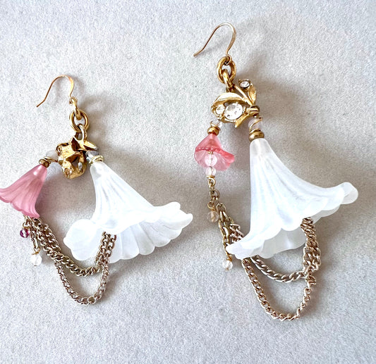 White & Pink Flower Earrings