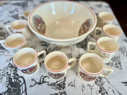 Vintage Tom & Jerry Hunting Scene Punch Bowl & Cups Set