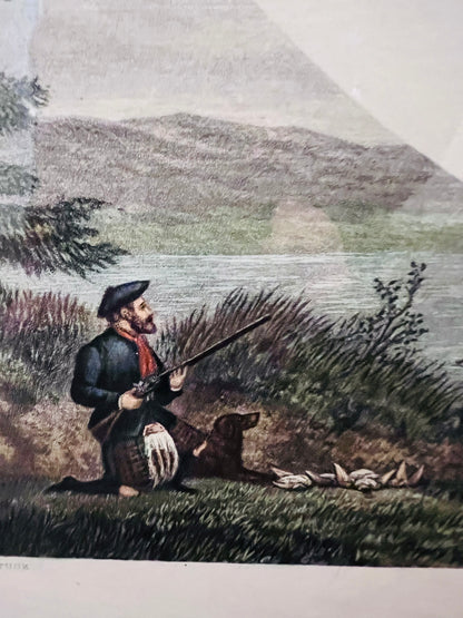 Vintage "Shooting" Wood-Framed Print by British Artist William Henry Tuck