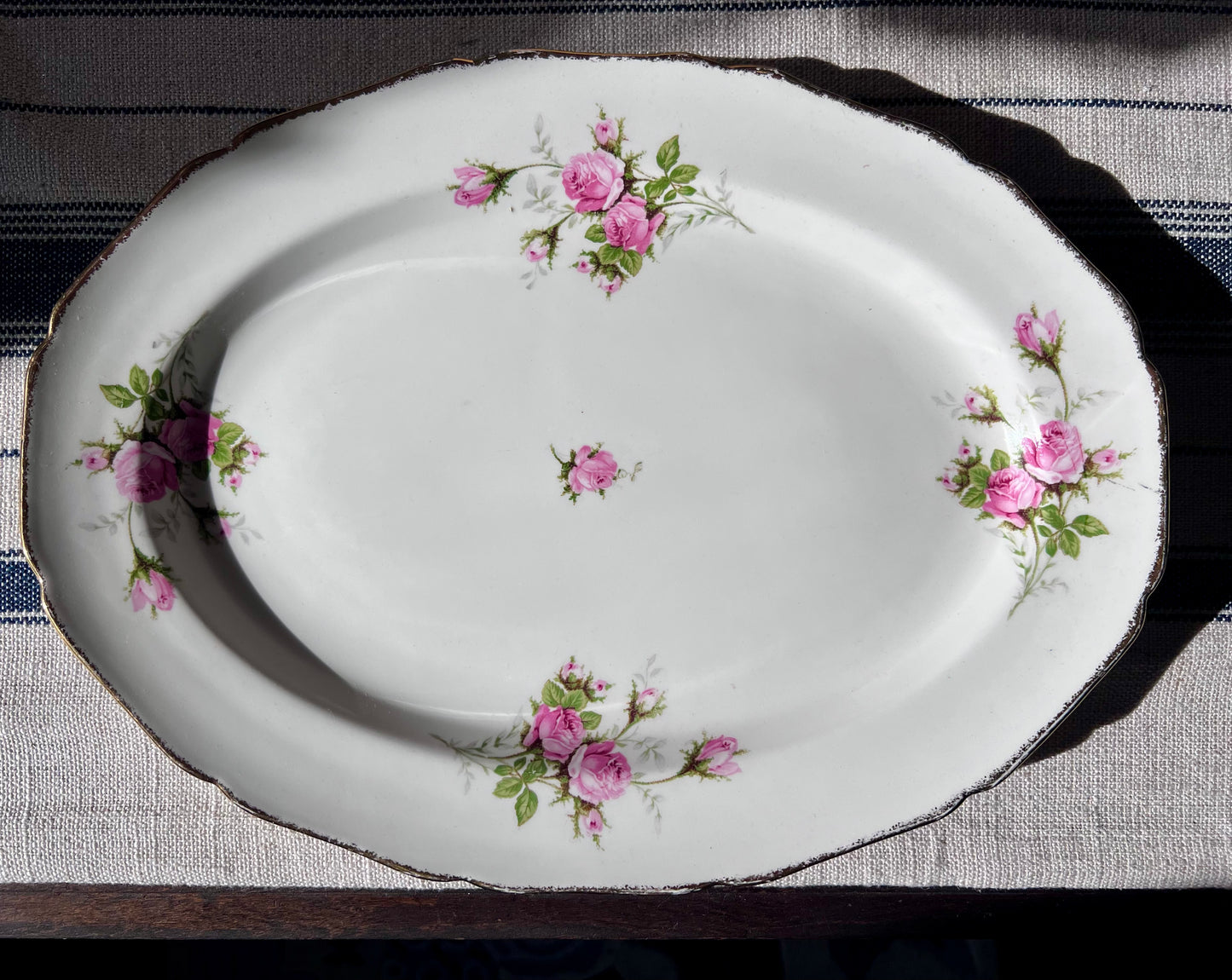Large Serving Platter - Canonsburg Pink Rose China with 22KT Gold Trim Heirloom Set Circa 1950-1960s