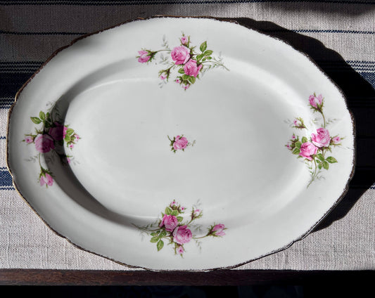 Large Serving Platter - Canonsburg Pink Rose China with 22KT Gold Trim Heirloom Set Circa 1950-1960s