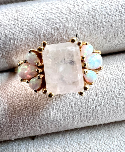 Rainbow Moonstone and Opal Ring, Size 6