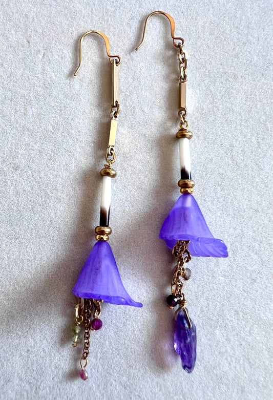 Purple Flower & Porcupine Quill Earrings