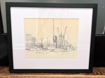 "Clear Creek at Galveston Bay, Texas" - Reframed Original Signed Ink Drawing by Artist Jack Kroehnke circa August 1971