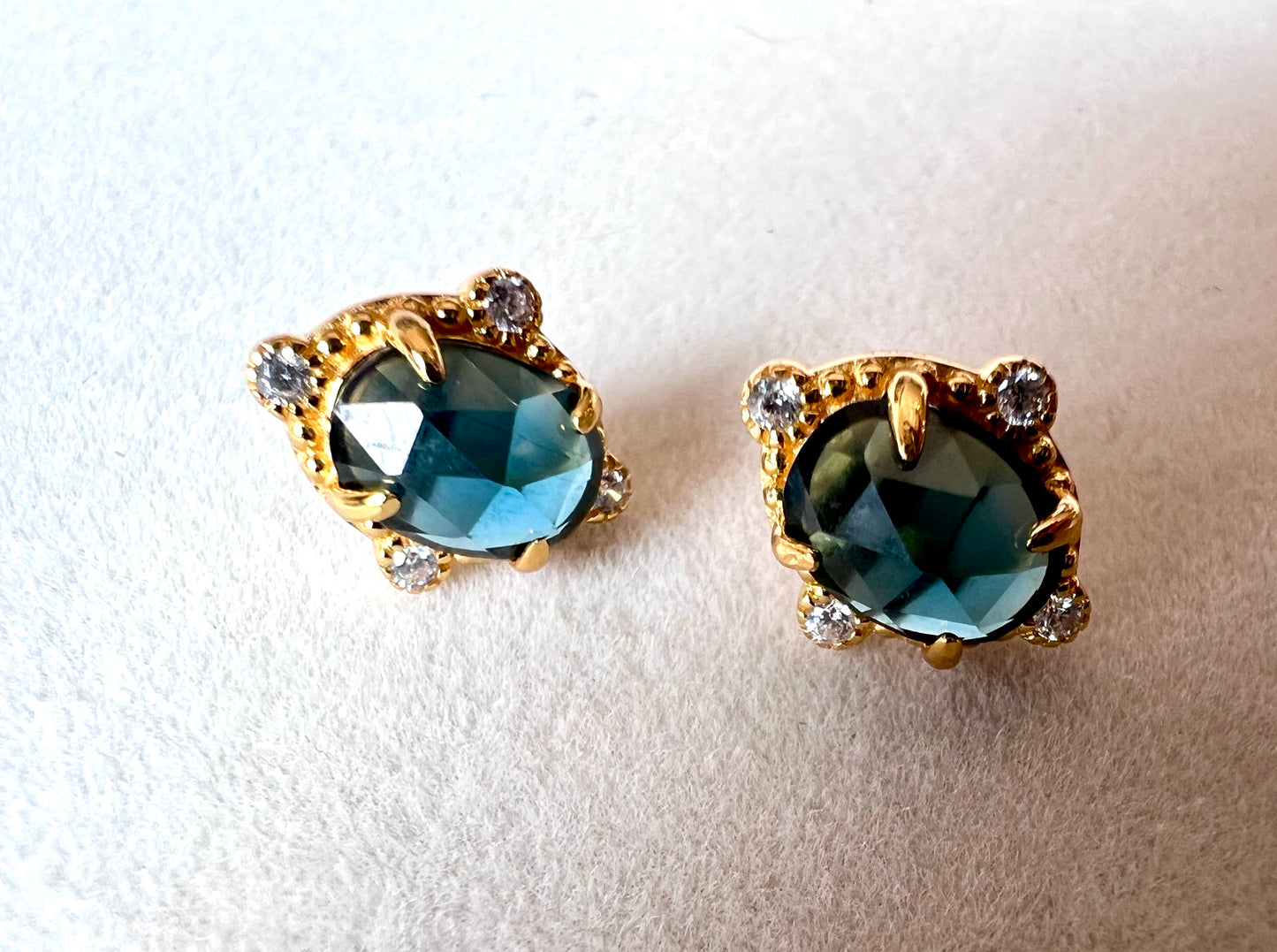 Ocean Siren Earrings - Lab Teal Sapphires & Natural White Topaz in 14k Gold Vermeil