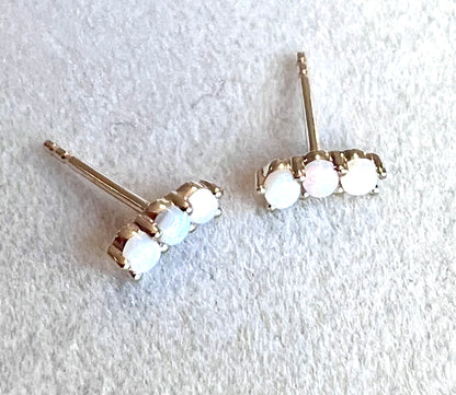 Ethiopian Trio Opals Solid 14kt Gold Stud Earrings