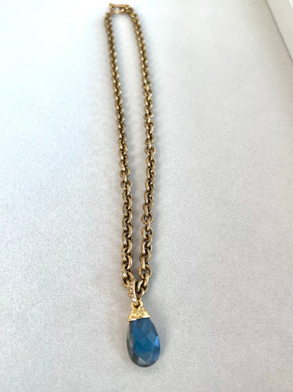 Labradorite Briolette Pendant on 12K Gold Finish Necklace - Two