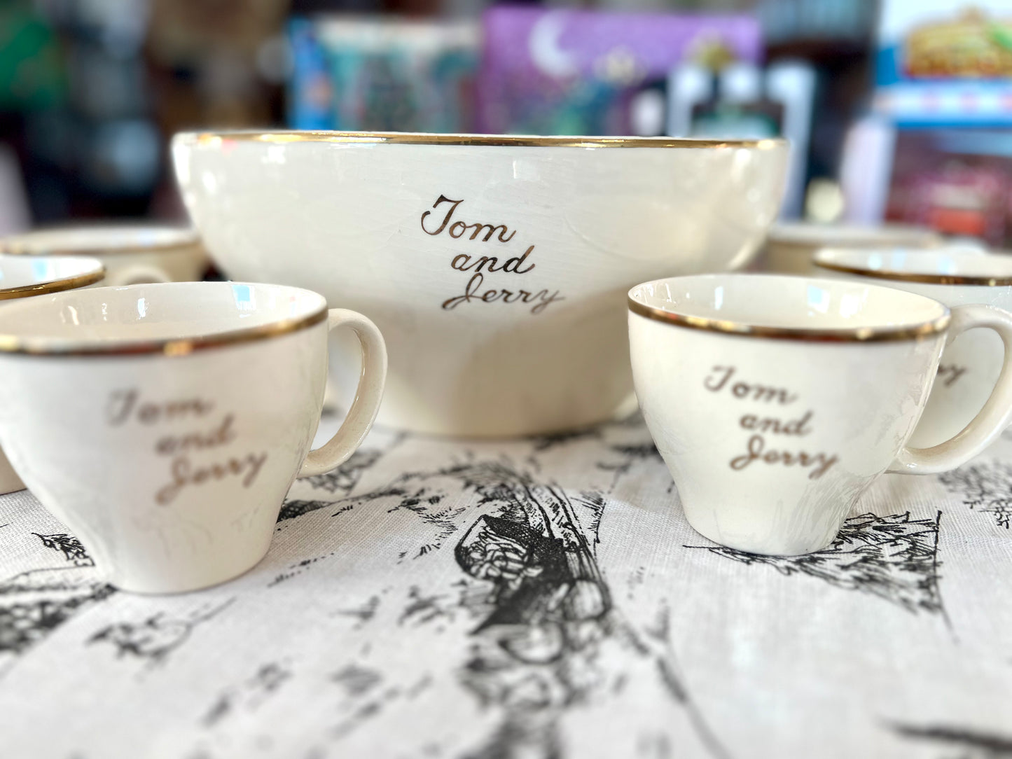 Vintage Tom & Jerry 22 Carat Gold Punch Bowl & Cups Set