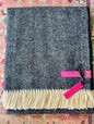 Navy & White Herringbone Fringe New Zealand 100% Shetland Lambswool Throw Blanket - Made in the British Isles