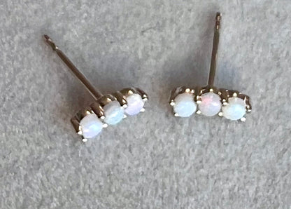 Ethiopian Trio Opals Solid 14kt Gold Stud Earrings