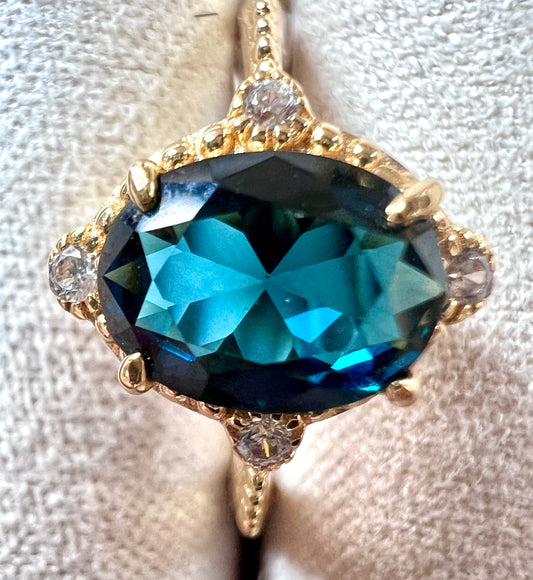 The Ocean Siren Ring - Teal Sapphire & White Topaz in 14k Gold Vermeil, Size 5