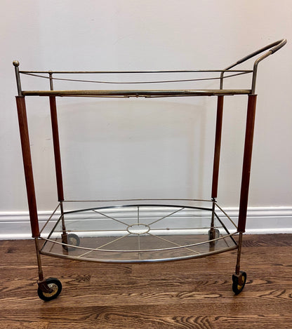 Vintage Mid Century Modern Brass & Wood Bar Cart