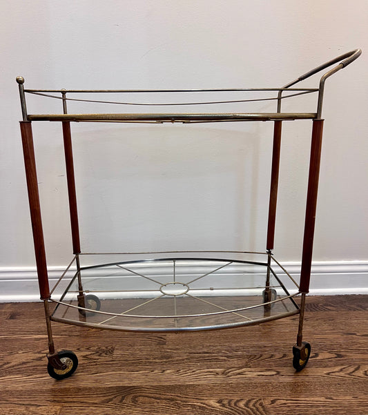 Vintage Mid Century Modern Brass & Wood Bar Cart